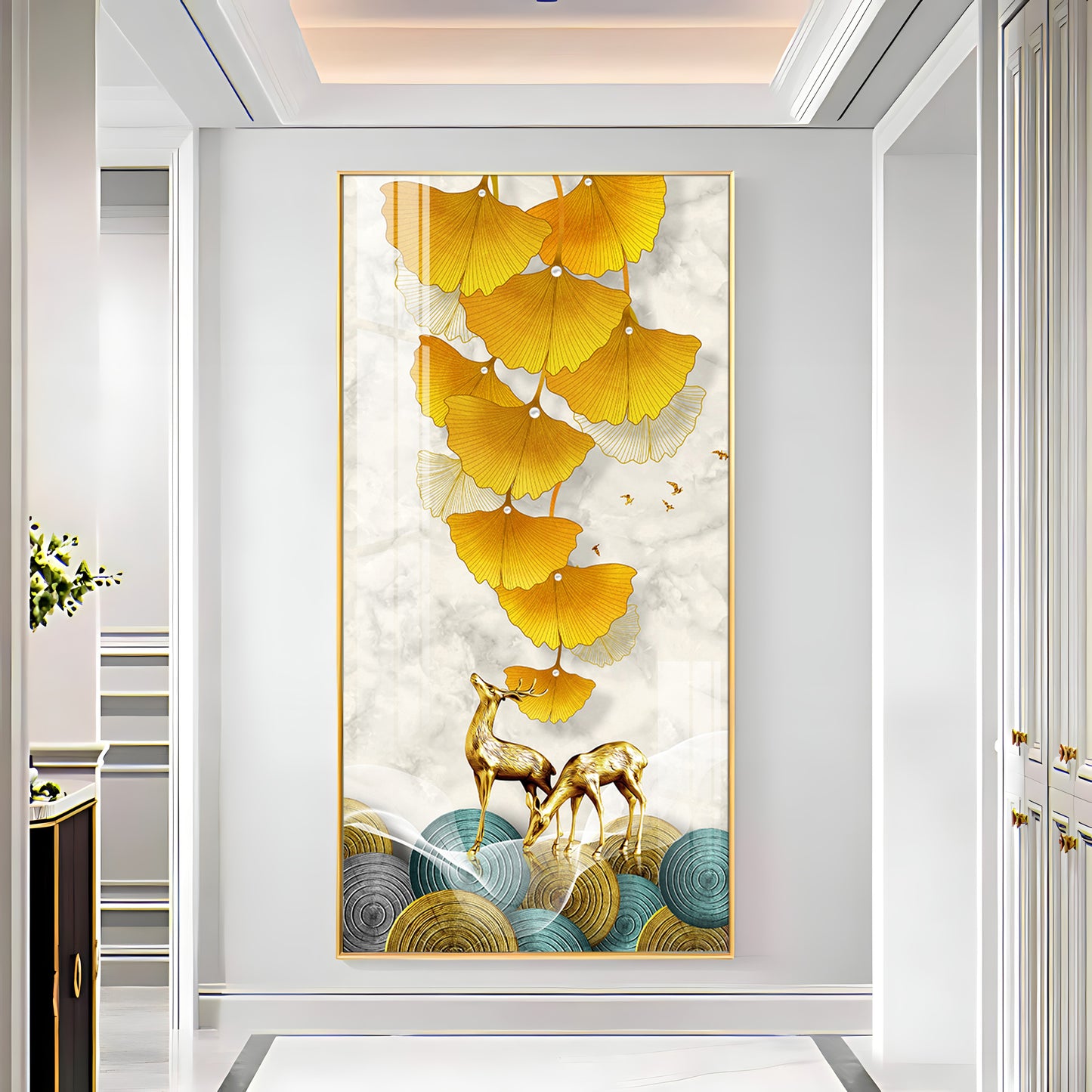 Elk Leaves With Deer Premium Acrylic Vertical Wall Art