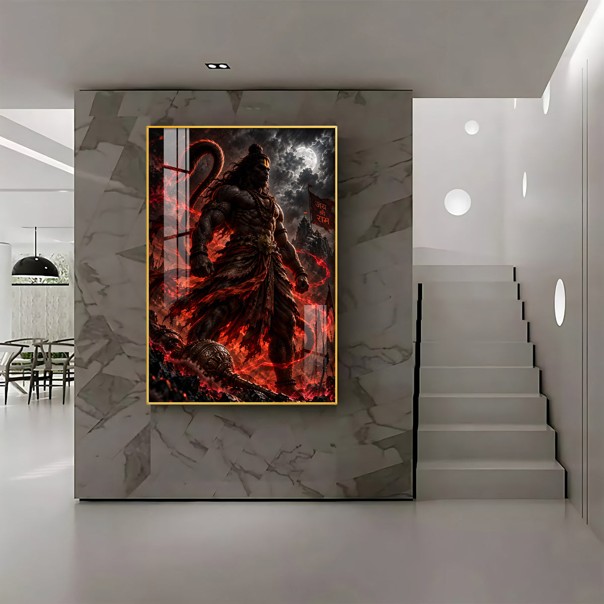 Hanuman in Red Glow Premium Acrylic Vertical Wall Art