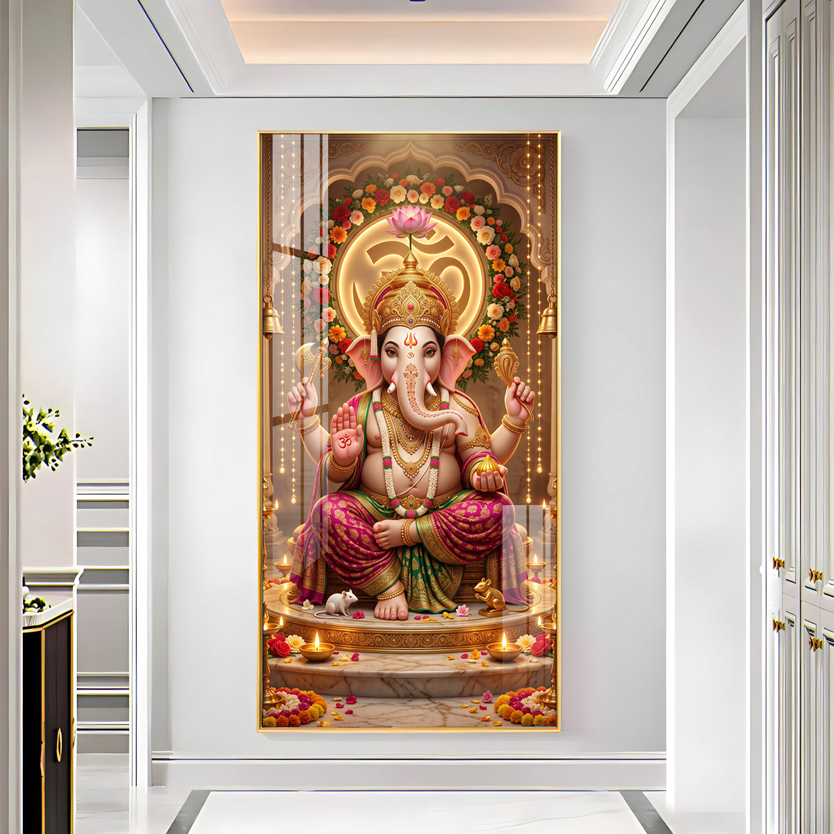Ganapati Bappa Floral Om Premium Acrylic Vertical Wall Art