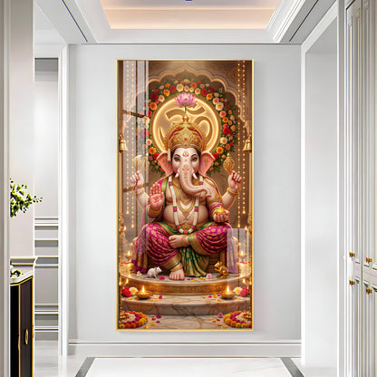 Ganapati Bappa Floral Om Premium Acrylic Vertical Wall Art