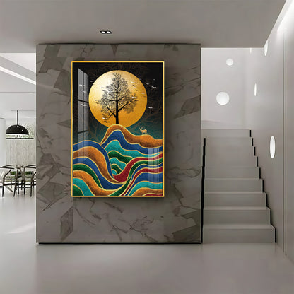 Tree and Deer in Harmony Premium Acrylic Vertical Wall Art