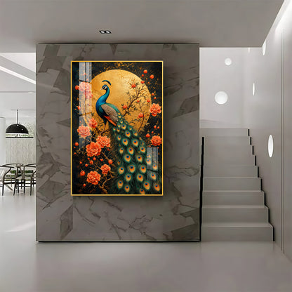 Golden Moon Peacock Premium Acrylic Vertical Wall Art