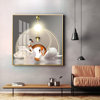 Loving Couple Swan Premium Acrylic Square Wall Art