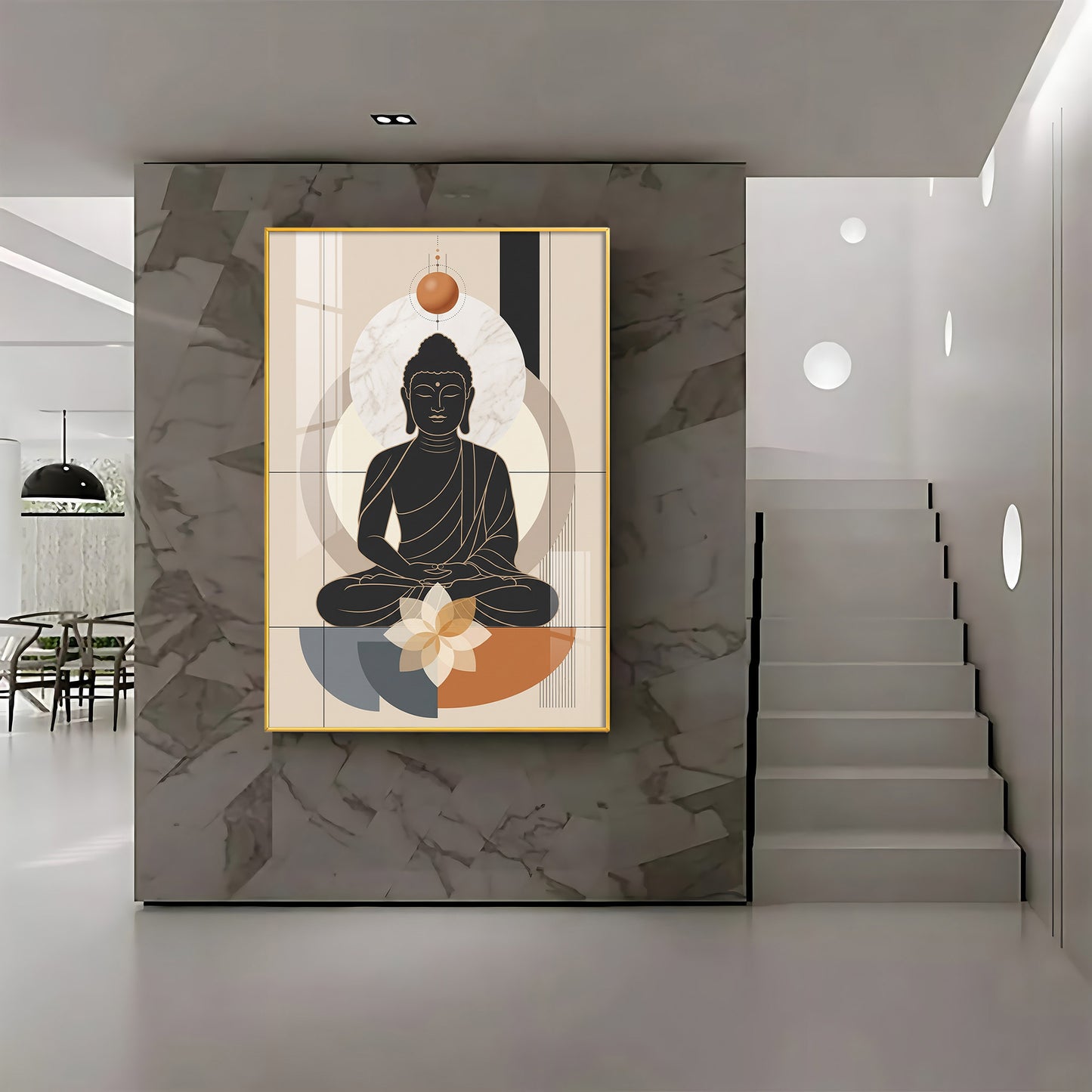 Minimal Black Buddha & Lotus Premium Acrylic Vertical Wall Art
