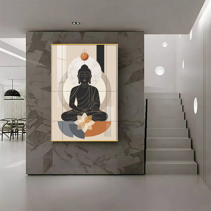 Minimal Black Buddha & Lotus Premium Acrylic Vertical Wall Art