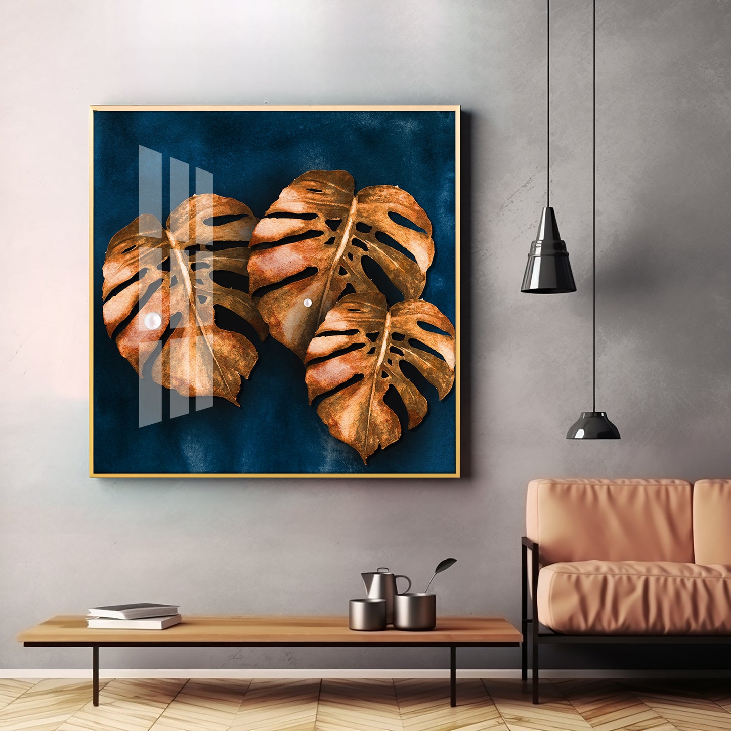 Brown Monstera Leaf Premium Acrylic Square Wall Art