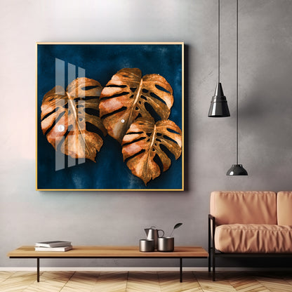 Brown Monstera Leaf Premium Acrylic Square Wall Art