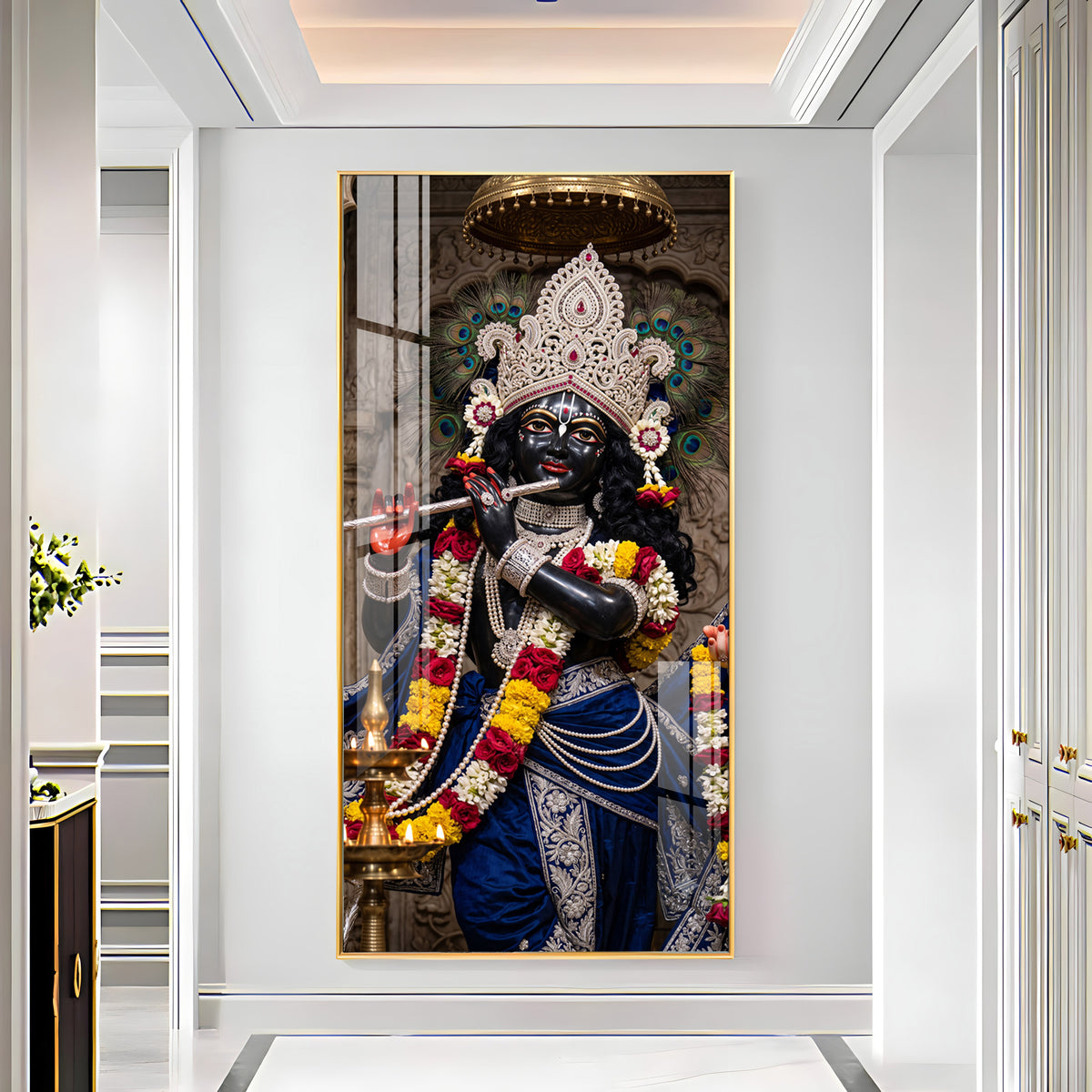 Divine Krishna in Blue Attire Premium Acrylic Vertical Wall Art