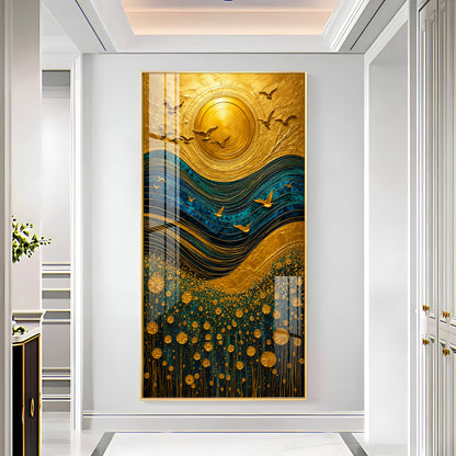 Majestic Golden Sun & Flying Birds Landscape Premium Acrylic Vertical Wall Art