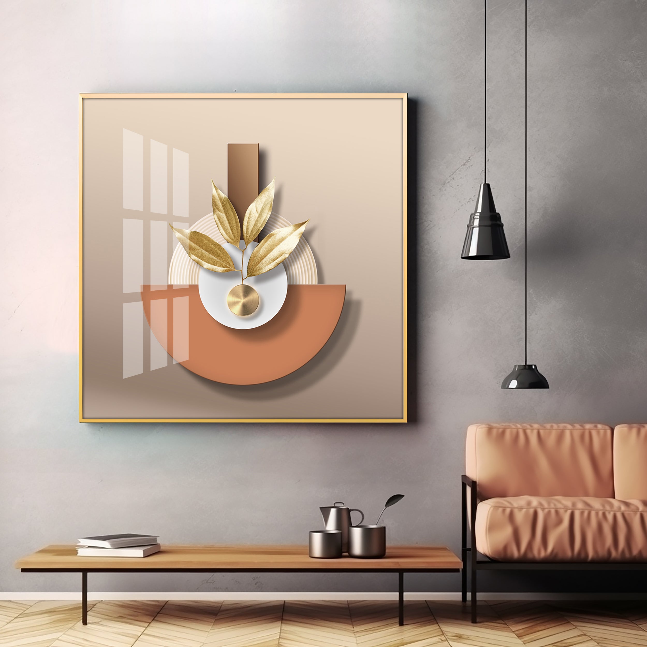 Aura Golden Petals Premium Acrylic Square Wall Art