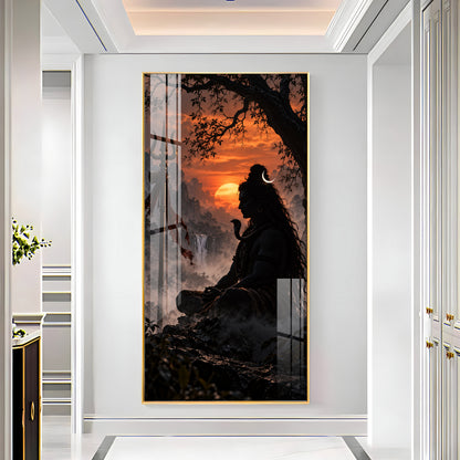 Divine Mahadev Peaceful Dhyan Pose Premium Acrylic Vertical Wall Art