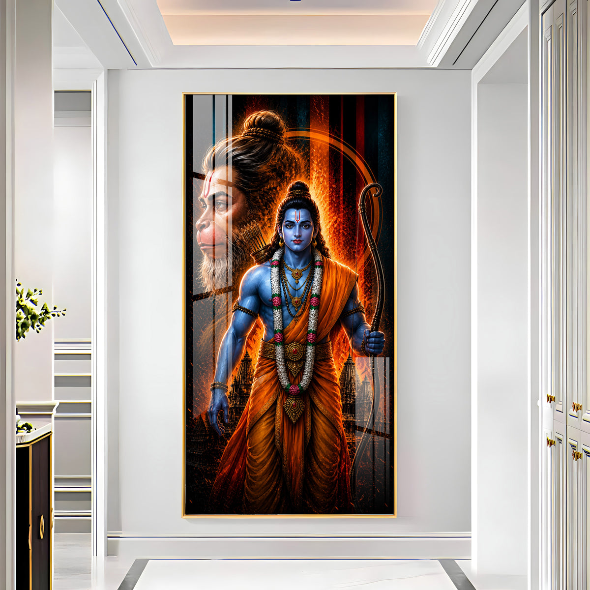 Sacred Lord Rama & Hanuman Divine Aura Premium Acrylic Vertical Wall Art