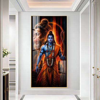 Sacred Lord Rama & Hanuman Divine Aura Premium Acrylic Vertical Wall Art