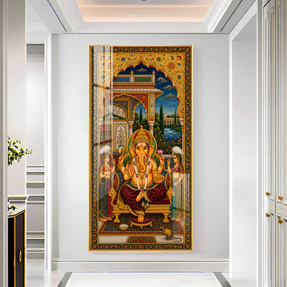 Lord Ganesha Pichwai Premium Acrylic Vertical Wall Art