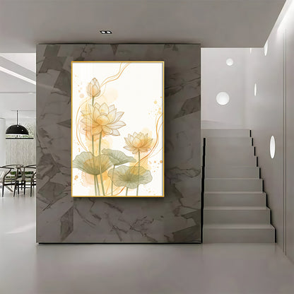 Golden Lotus Line Art Premium Acrylic Vertical Wall Art