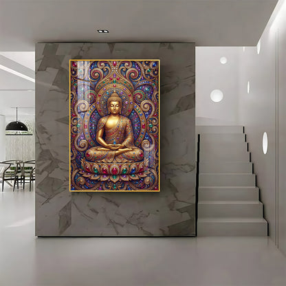 Colourful Meditating Buddha Premium Acrylic Vertical Wall Art