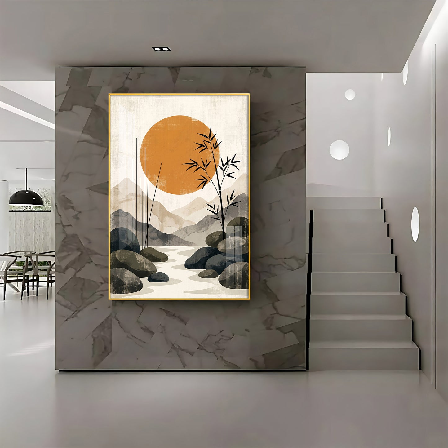 Colored Sun & Bamboo Branches Premium Acrylic Vertical Wall Art