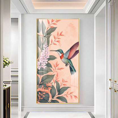 Hummingbird & Botanical Flowers Premium Acrylic Vertical Wall Art