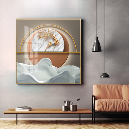 Modern Golden Deer Premium Acrylic Square Wall Art