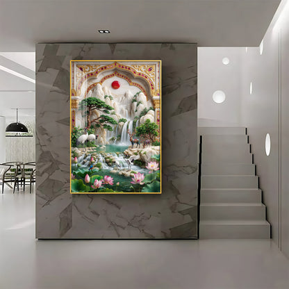 Sunrise Mountains Waterfall Premium Acrylic Vertical Wall Art