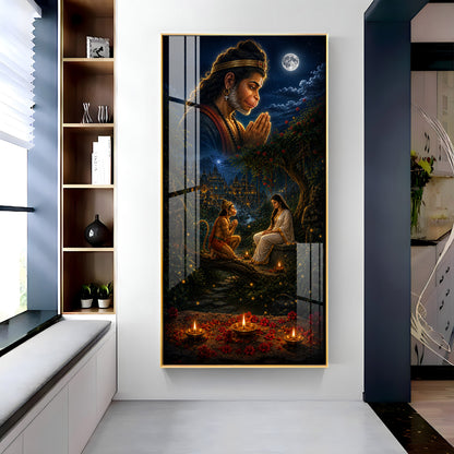 Lord Hanuman & Sita Maiya Premium Acrylic Vertical Wall Art