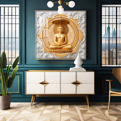 Lord Mahavir In A Meditative Pose Premium Acrylic Square Wall Art