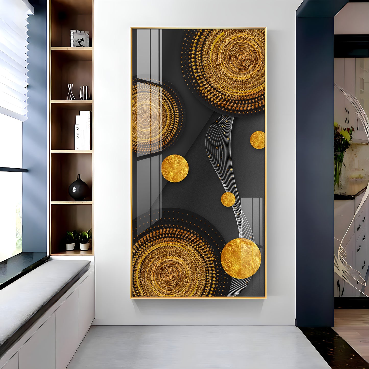 Gold Circle Shape Premium Acrylic Vertical Wall Art