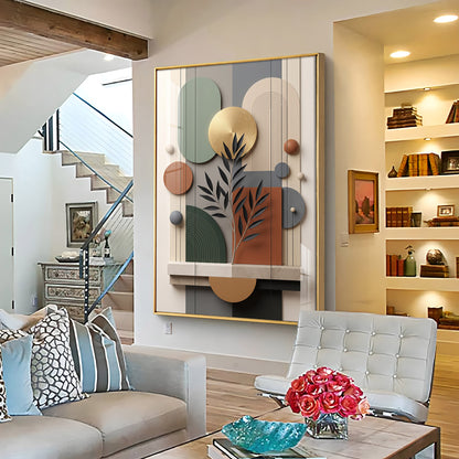 Modern Geometric Abstract with Gold Disc Premium Acrylic Vertical Wall Art