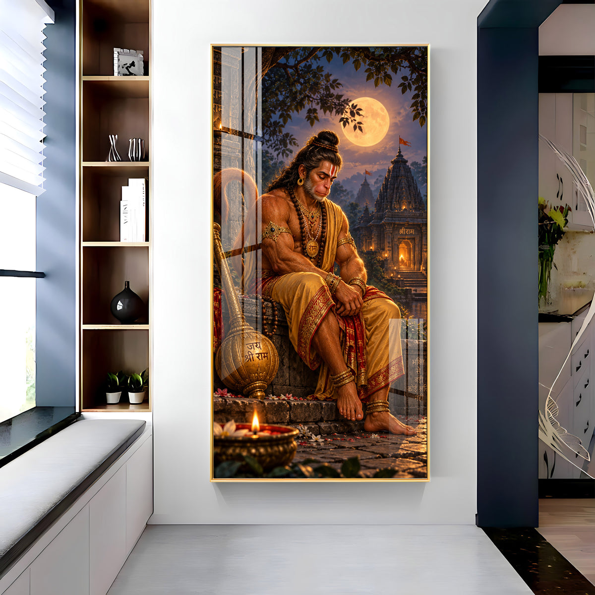 Hanuman Resting on Wall Premium Acrylic Vertical Wall Art