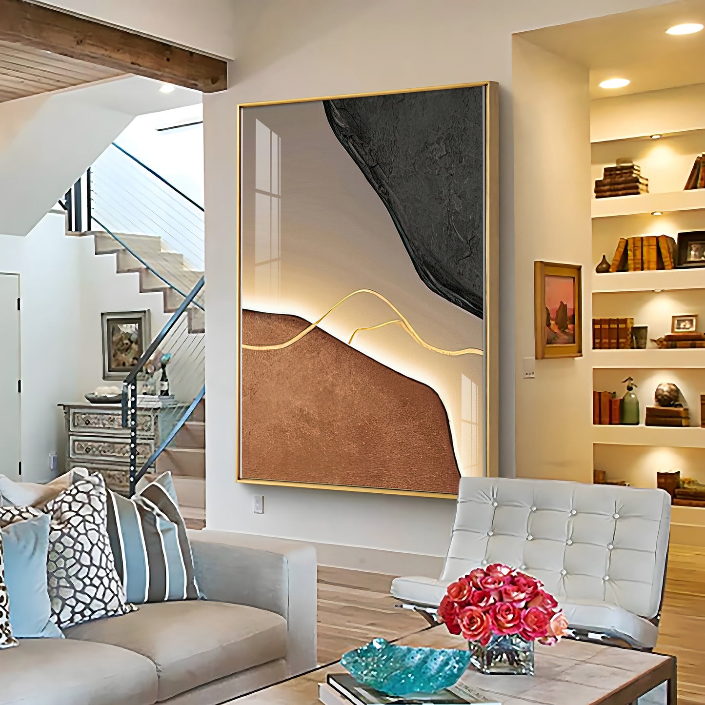 Gilded Lines Premium Acrylic Vertical Wall Art
