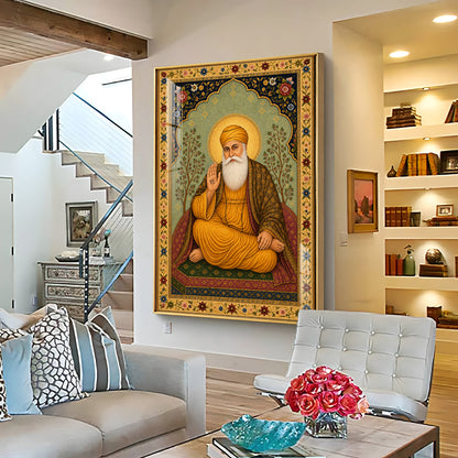 Guru Nanak Dev Ji Floral Border Premium Acrylic Vertical Wall Art