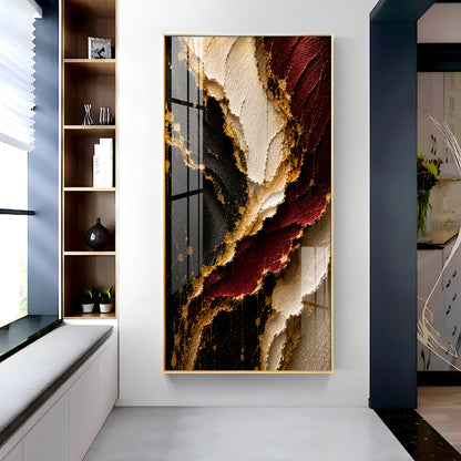 Luxurious Textured Abstract Maroon Black & Gold Premium Acrylic Vertical Wall Art