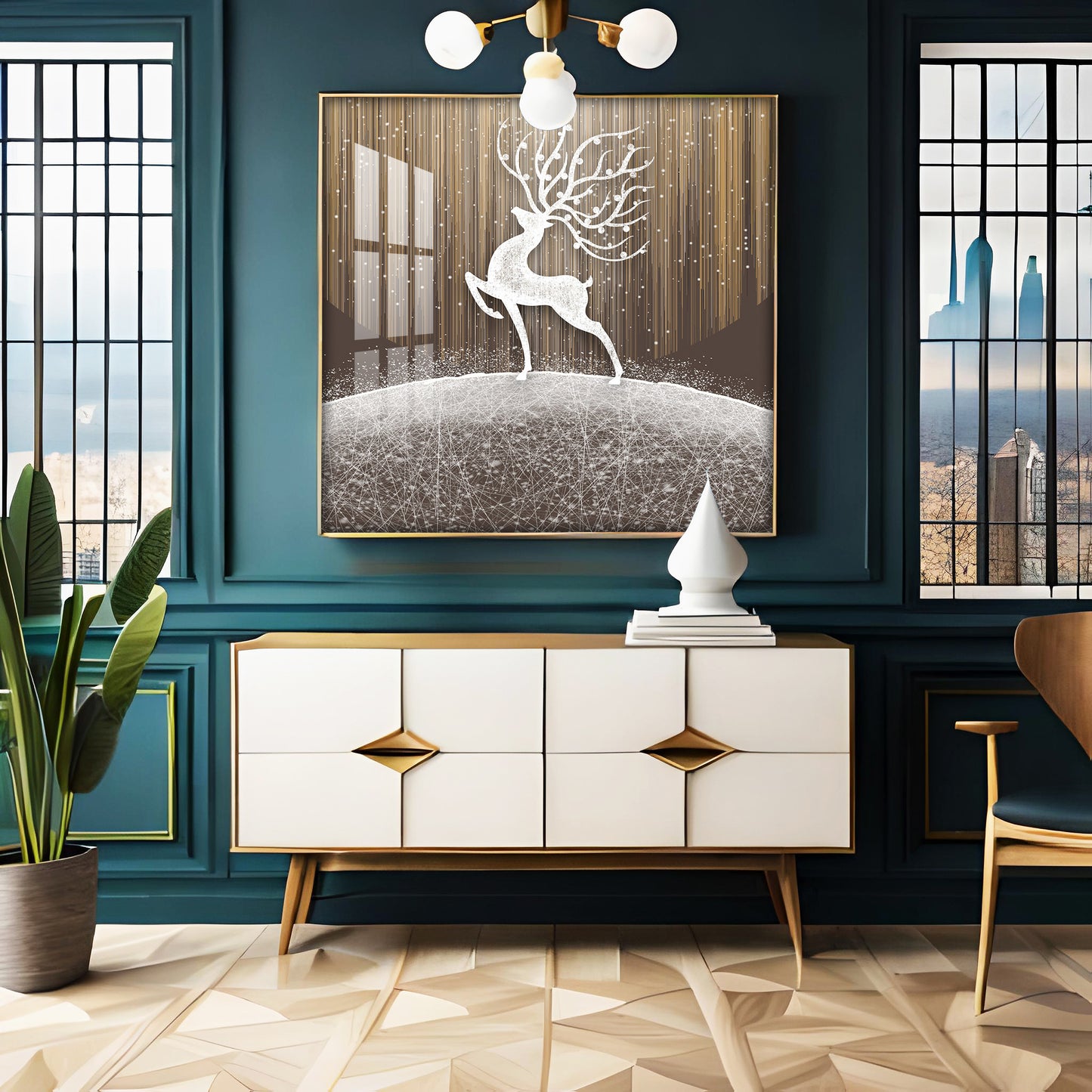 Christmas Snow Deer Premium Acrylic Square Wall Art