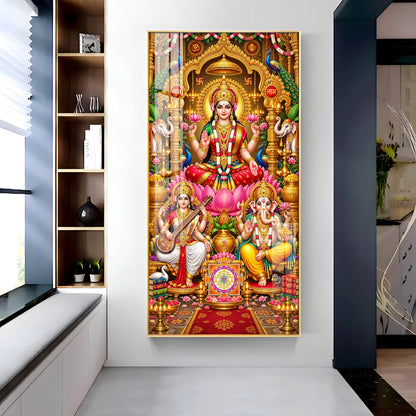 Maa Laxmi, Ganesh Ji & Saraswati Premium Acrylic Vertical Wall Art