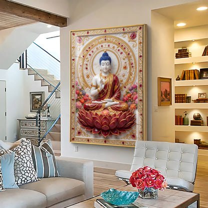 Divine Serenity Buddha On Red Lotus Premium Acrylic Vertical Wall Art