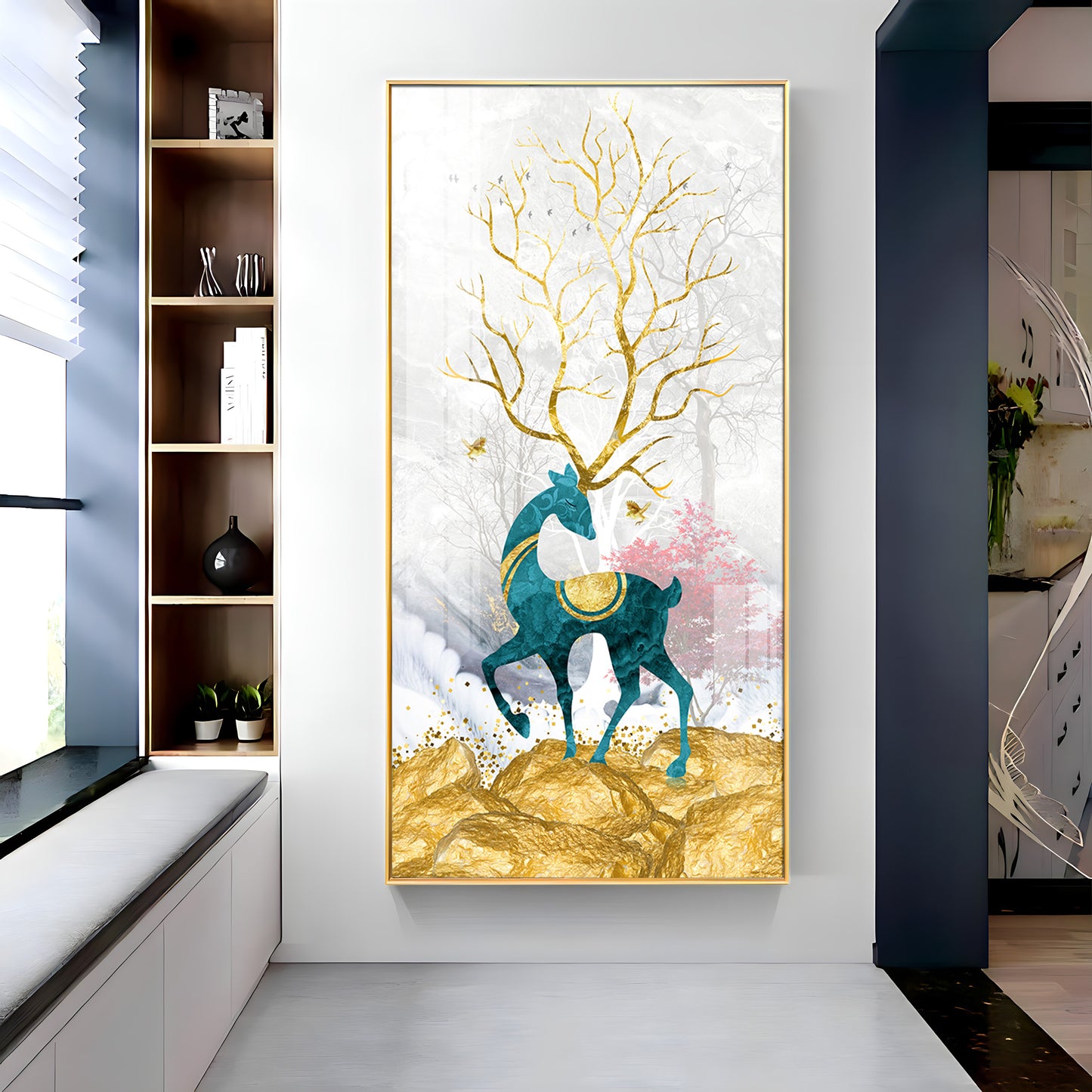 Gold Textured Deer Premium Acrylic Vertical Wall Art