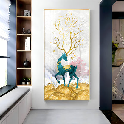 Gold Textured Deer Premium Acrylic Vertical Wall Art
