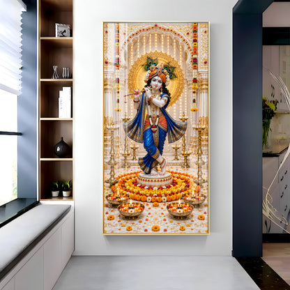 Krishna In Blue Poshak Premium Acrylic Vertical Wall Art