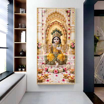 Baal Krishna In Yellow Poshak Premium Acrylic Vertical Wall Art