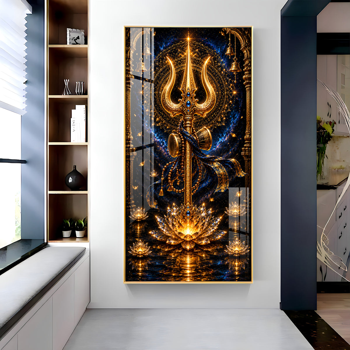 Divine Golden Trishul Premium Acrylic Vertical Wall Art