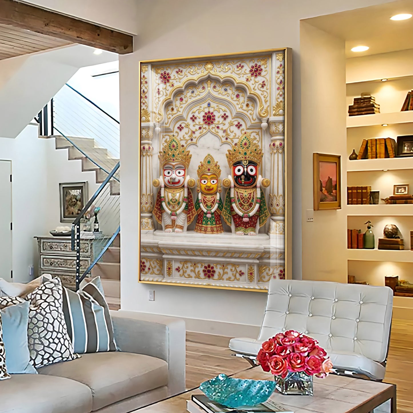 Divine Jagannath, Balabhadra and Subhadra Premium Acrylic Vertical Wall Art