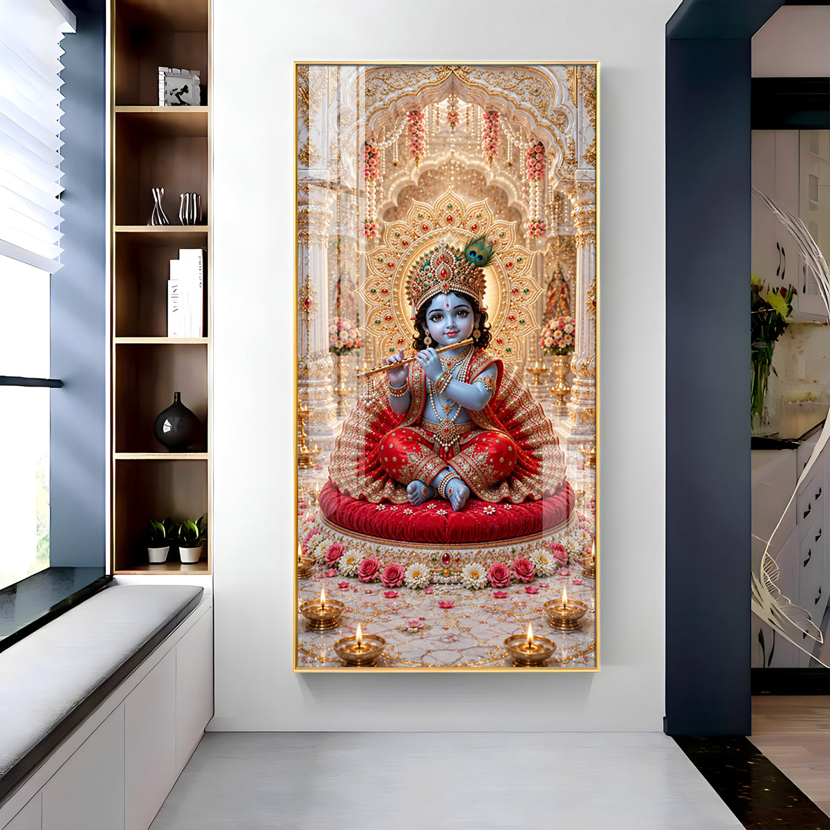 Laddu Gopal Playing Flute Premium Acrylic Vertical Wall Art