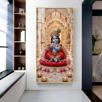Laddu Gopal Playing Flute Premium Acrylic Vertical Wall Art