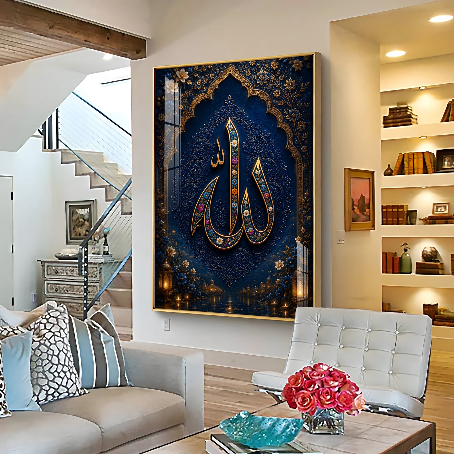Royal Blue Allah Calligraphy Premium Acrylic Vertical Wall Art