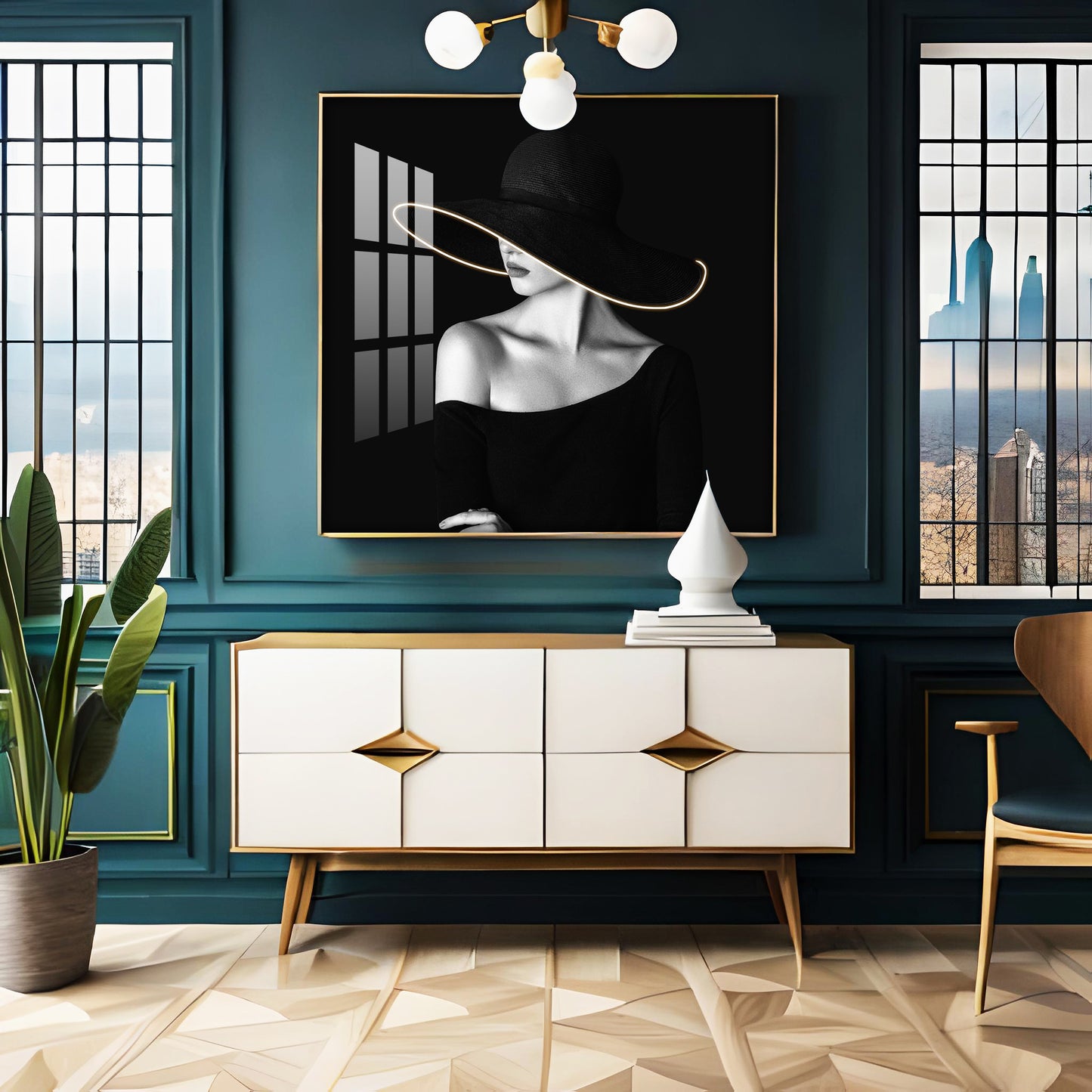 Glamorous Girl In Black Dress Premium Acrylic Square Wall Art