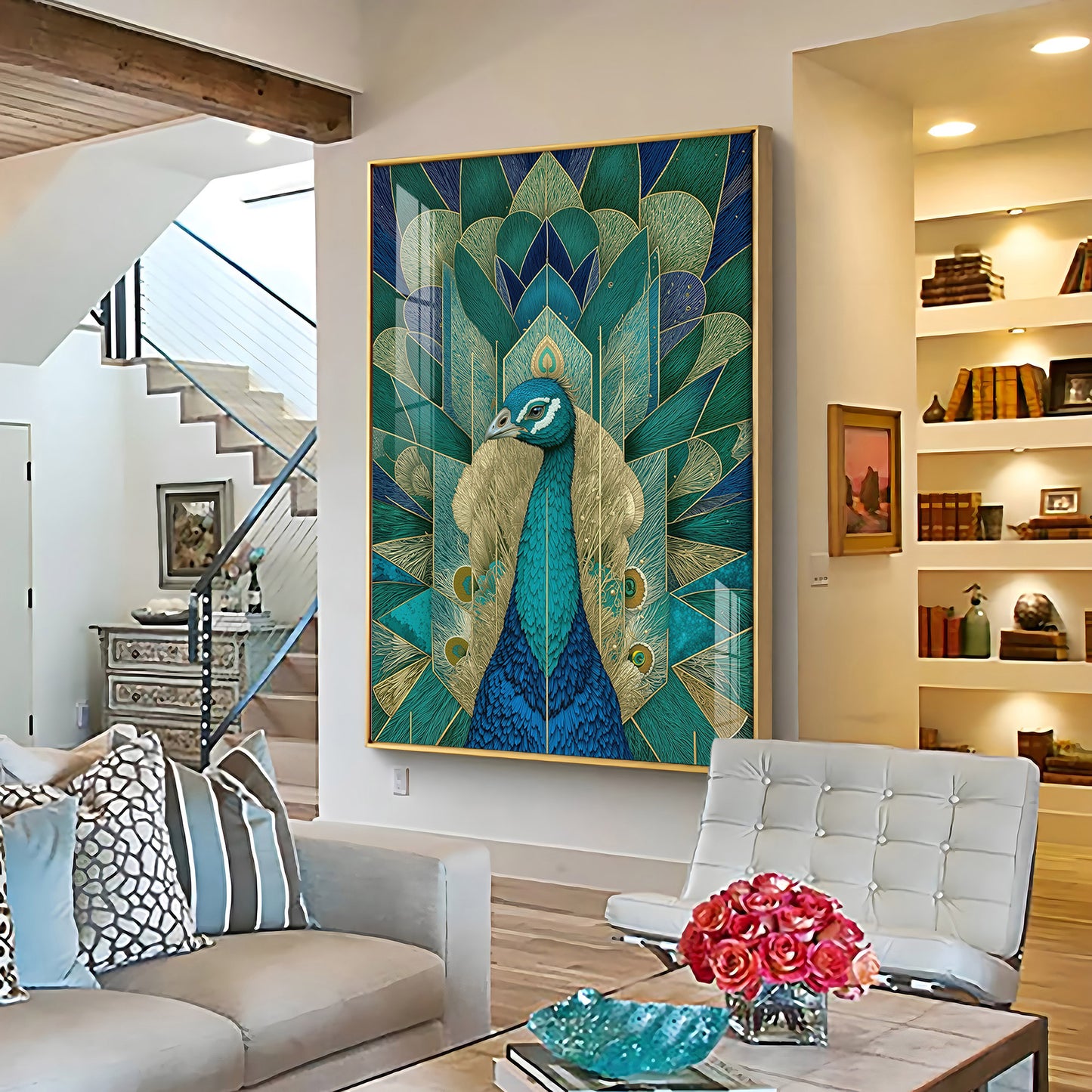 Elegant Teal Peacock Premium Acrylic Vertical Wall Art