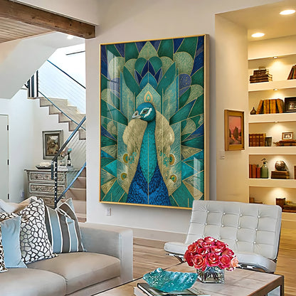 Elegant Teal Peacock Premium Acrylic Vertical Wall Art