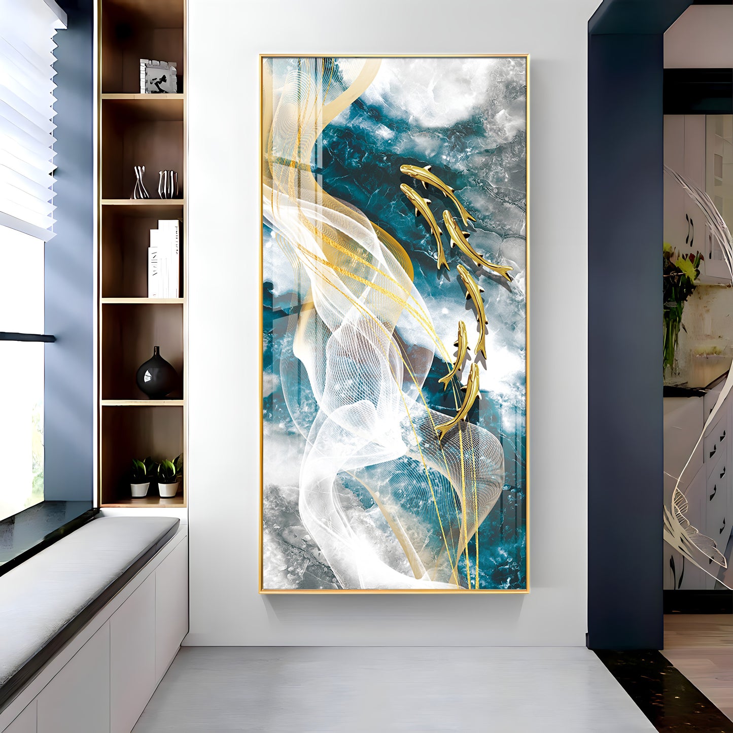 Golden Swim Premium Acrylic Vertical Wall Art