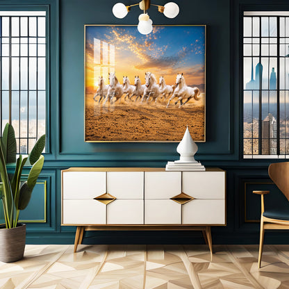 Seven Running Horses Premium Acrylic Square Wall Art
