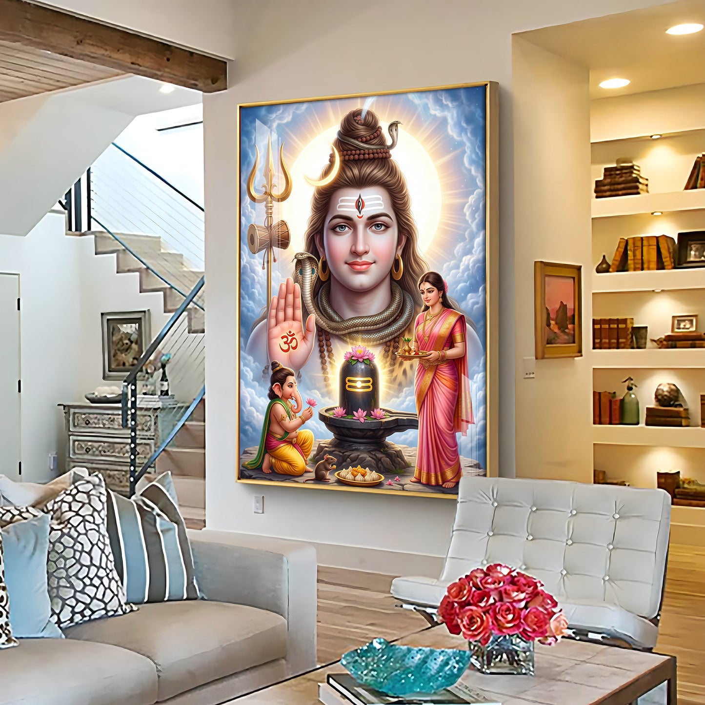 Lord Shiv Parvati ,Ganesha With Shivling Premium Acrylic Vertical Wall Art